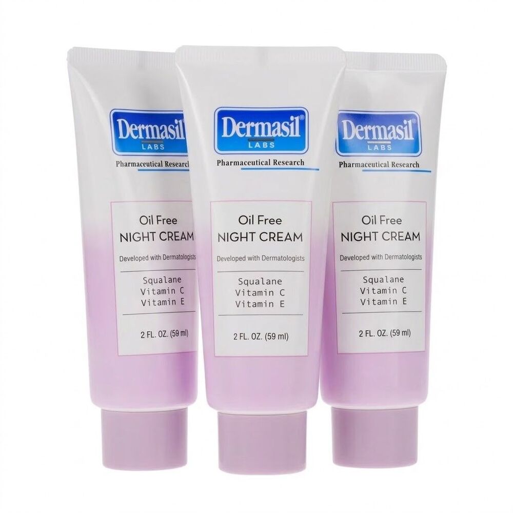Dermasil Labs Oil Free Night Face Cream Set Of 3 Great Deal! Low Inventory